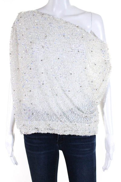 Retrofete Women's Boat Neck Sleeveless Sequin Blouse White Size L