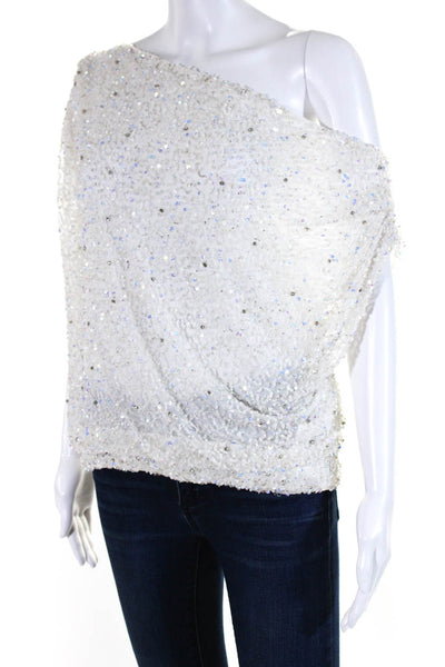 Retrofete Women's Boat Neck Sleeveless Sequin Blouse White Size L