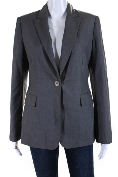 Calvin Klein Womens Wide Lapel Single Button Blazer Jacket Gray Size 4