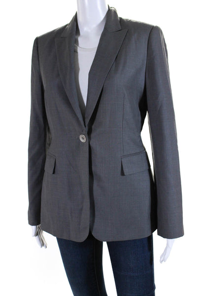 Calvin Klein Womens Wide Lapel Single Button Blazer Jacket Gray Size 4