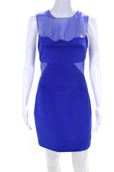 Cushnie Et Ochs Women's Round Neck Sleeveless Sheer Trim Mini Dress Blue Size 4