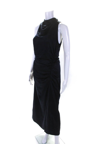 Parker Womens Zipped Halter Ruched Side Slit Sleeveless Maxi Gown Navy Size 6