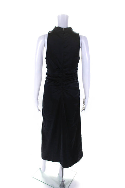 Parker Womens Zipped Halter Ruched Side Slit Sleeveless Maxi Gown Navy Size 6