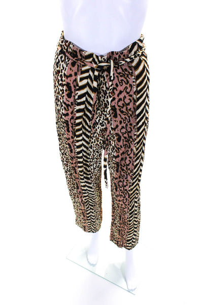 Nanushka Womens Animal Print High Rise Belted Straight Pants Brown Size XS