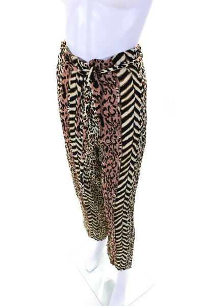 Nanushka Womens Animal Print High Rise Belted Straight Pants Brown Size XS