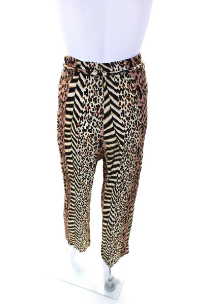 Nanushka Womens Animal Print High Rise Belted Straight Pants Brown Size XS