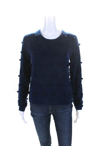 Lisa Perry Women's Crewneck Long Sleeves Swiss Dot Pullover Sweater Blue Size M