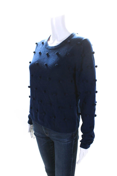 Lisa Perry Women's Crewneck Long Sleeves Swiss Dot Pullover Sweater Blue Size M