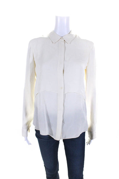 Theory Women's Collared Long Sleeves Button Down Silk Shirt Cream Size M