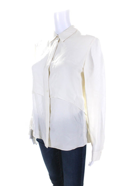 Theory Women's Collared Long Sleeves Button Down Silk Shirt Cream Size M