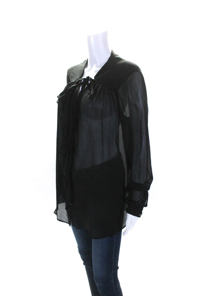 Allsaints Women's V-Neck Long Sleeves Button Down Silk Blouse Black Size 6