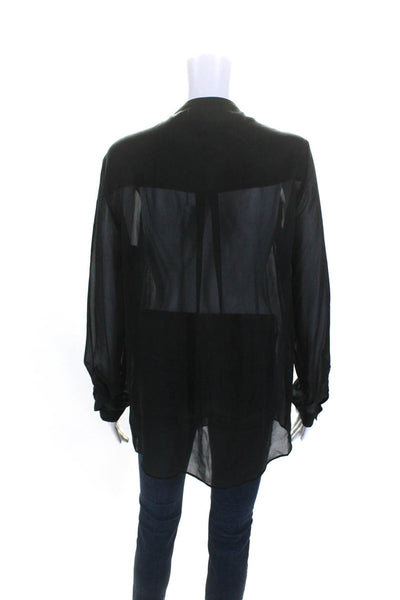 Allsaints Women's V-Neck Long Sleeves Button Down Silk Blouse Black Size 6