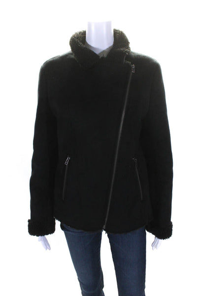 Velvet Women's Long Sleeves Full Zip Pockets Suede Jacket Black Size L