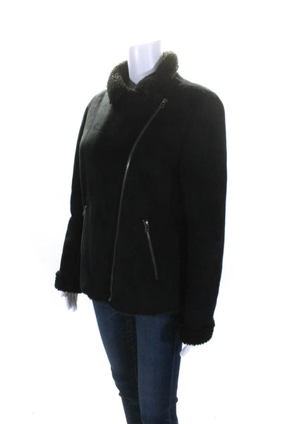 Velvet Women's Long Sleeves Full Zip Pockets Suede Jacket Black Size L