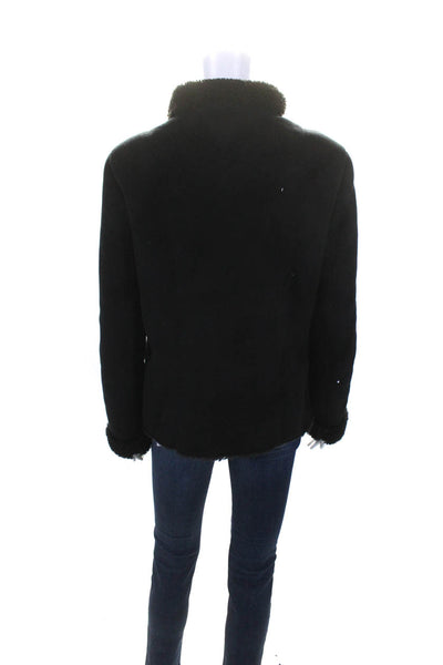 Velvet Women's Long Sleeves Full Zip Pockets Suede Jacket Black Size L