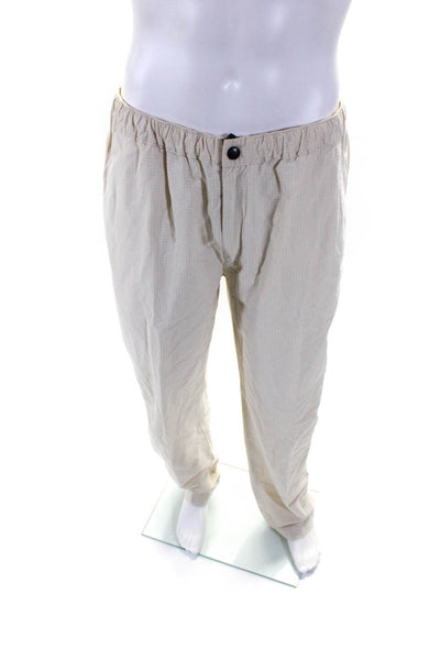 Zegna Sport Mens Straight Leg Elastic Waist Pants Beige Cotton Size Medium