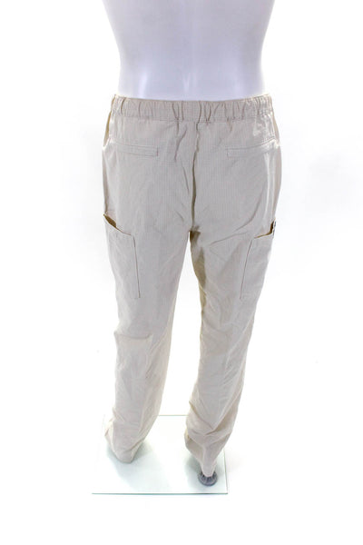 Zegna Sport Mens Straight Leg Elastic Waist Pants Beige Cotton Size Medium