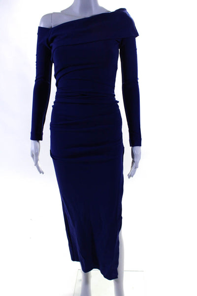 Nicole Miller Womens Structured Off Shoulder Gown Blue Size 0R 12558468