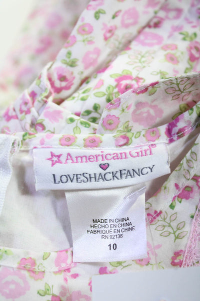 American Girl x Love Shack Fancy Girls Back Zip Floral Ruffled Dress White 10