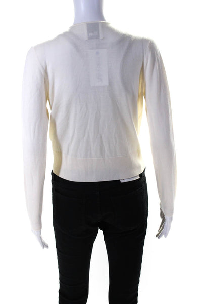 Allude Womens Long Sleeve V Neck Faux Wrap Sweatshirt White Wool Size Small