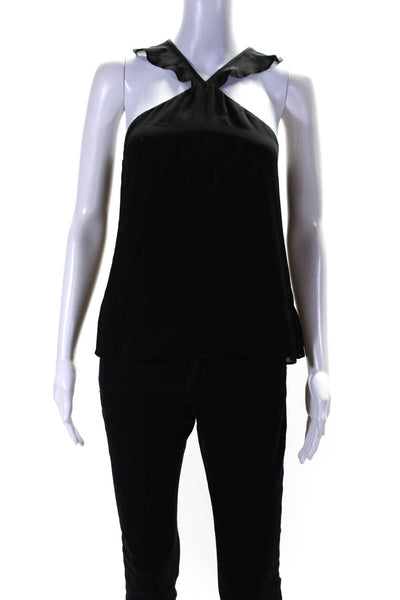 Cami NYC Womens Sleeveless Ruffled V Neck Silk Top Black Size Extra Small