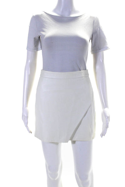 Michelle Mason Womens Back Zip Layered Leather Mini Skirt White Size 2