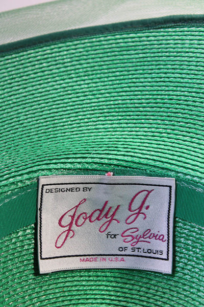 Jody G. For Sylvia Womens Vintage Ruffle Mesh Trim Raffia Wide Brim Hat Green OS