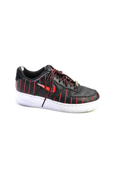 Nike Womens Lace Up Striped Perforated Air Force 1 Sneakers Black Red Size 9