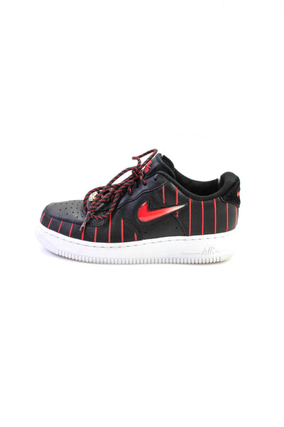 Nike Womens Lace Up Striped Perforated Air Force 1 Sneakers Black Red Size 9