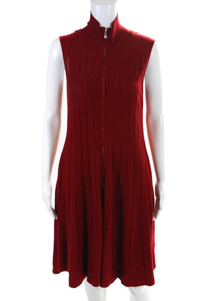 Adeam Women's Turtleneck Sleeveless Ribbed Flare Mini Dress Red Size L