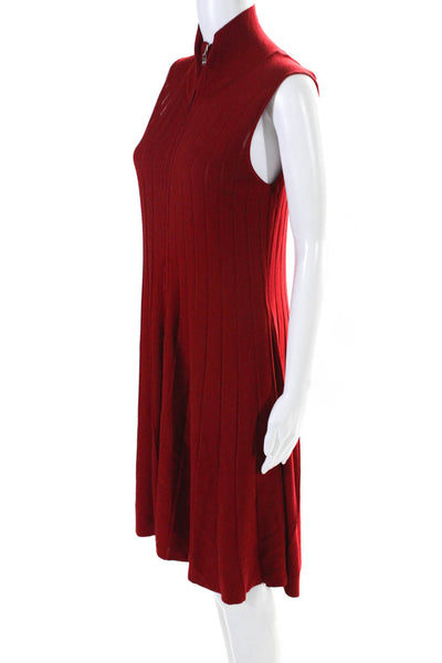 Adeam Women's Turtleneck Sleeveless Ribbed Flare Mini Dress Red Size L