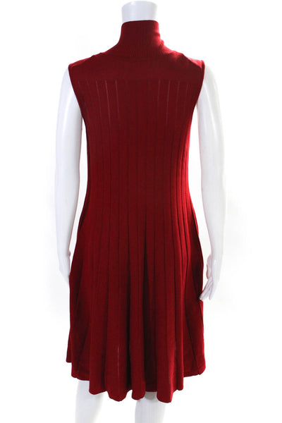 Adeam Women's Turtleneck Sleeveless Ribbed Flare Mini Dress Red Size L