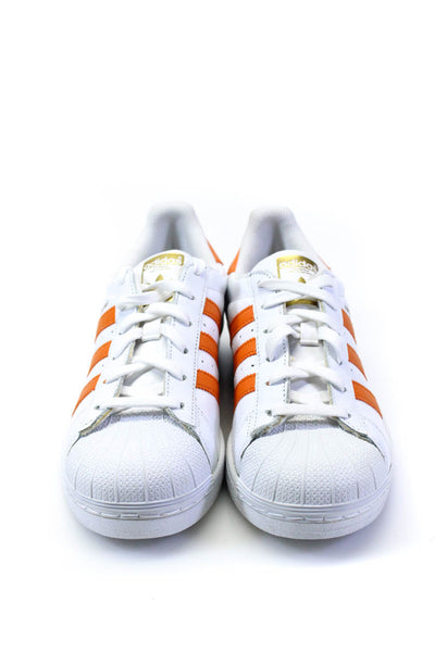 Adidas Womens Lace Up Shell Toe Superstar Low Top Sneakers White Orange Size 8