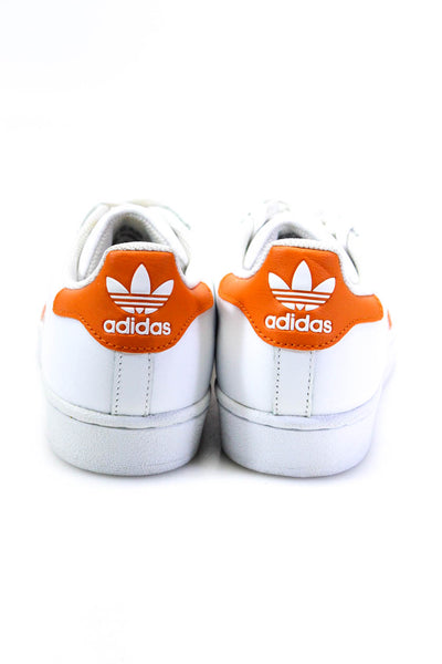 Adidas Womens Lace Up Shell Toe Superstar Low Top Sneakers White Orange Size 8