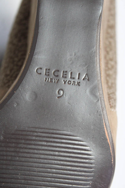 Cecelia New York Womens Slip On Wedge Heel Pointed Toe Booties Brown Suede 9