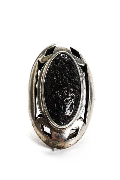 Low Luv By Erin Wasson Womens Silver Tone Black Lava Stone Ring Size 6.75
