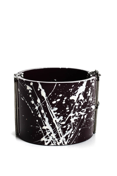 Chanel Women's Resin Purple White Paint Splatter Graffiti Silver Tone Logo Cuff