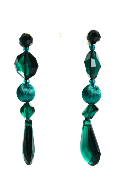 J Crew Women's Green Crystal Plastic and Fabric Dangle Earrings 3.5"