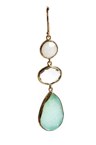 Designer Women's 18kt Gold Plated Druzy Moonstone Dangle Earrings 2 3/4"