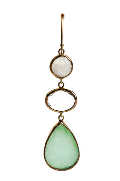 Designer Women's 18kt Gold Plated Druzy Moonstone Dangle Earrings 2 3/4"
