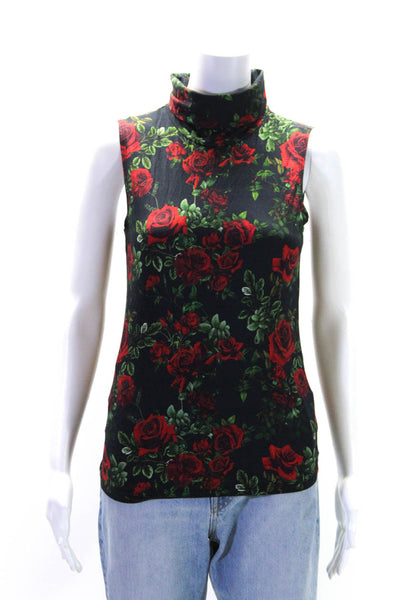 L Agence Womens Sleeveless Rose Printed Turtleneck Sweater Black Red Size XS