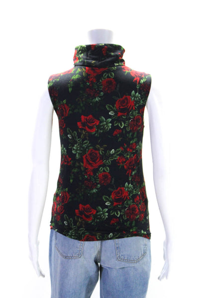 L Agence Womens Sleeveless Rose Printed Turtleneck Sweater Black Red Size XS