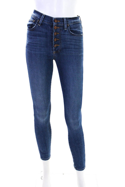 Alice + Olivia Womens Button Fly High Rise Skinny Ankle Jeans Blue Size 24