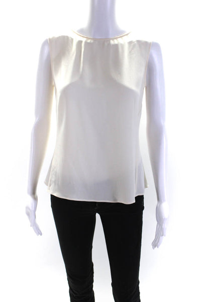 Giorgio Armani Womens Crew Neck Sleeveless Button Up Shell Top Ecru Size IT 42