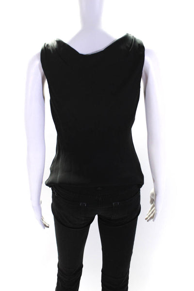 Giorgio Armani Womens Crew Neck Sleeveless Shell Top Blouse Black Silk Size IT38