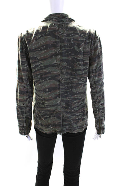 Pam & Gela Womens Camouflage Twill Collared Jacket Brown Green Size Small