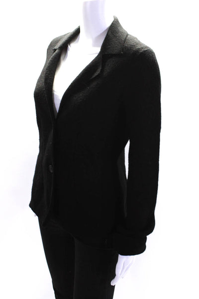 Anthropologie Womens Unlined Knit Two Button Blazer Jacket Black Wool Cotton XS