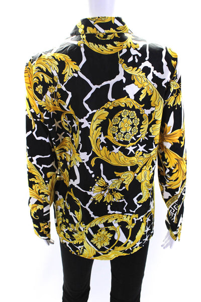 Versace Womens Long Sleeve Rococo Satin Button Up Top Blouse Black Gold IT 38