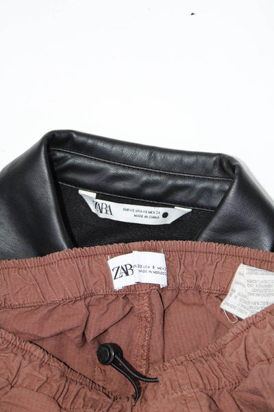 Zara Womens Faux Leather Button Up Blouse Cargo Pants Size XS 0 Lot 2