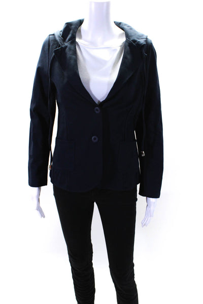 Femme Fatale Womens Hooded Ponte Two Button Blazer Jacket Navy Size Extra Small